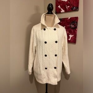 Vintage Boyne Valley Wool Knit Ivory  Coat, handcrafted in Ireland, small